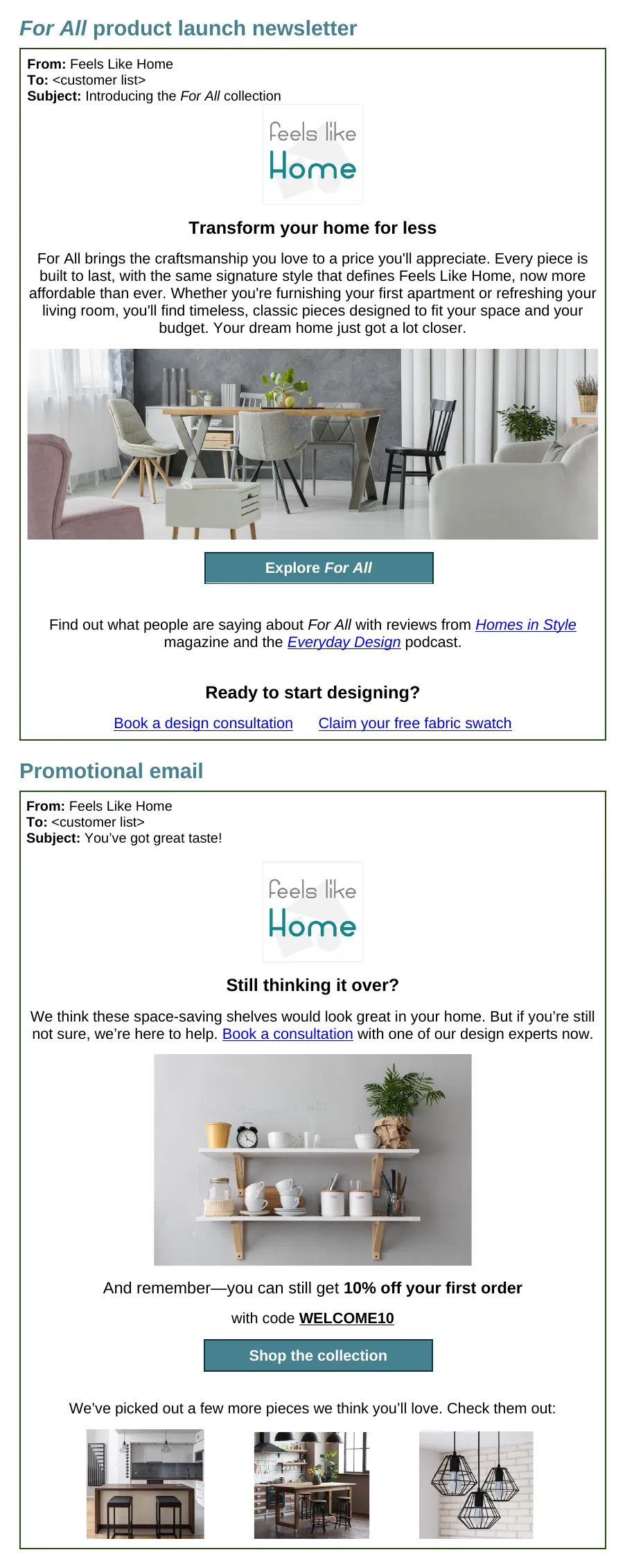 Welcome, launch and promotional emails, Launch newsletter and promotional email