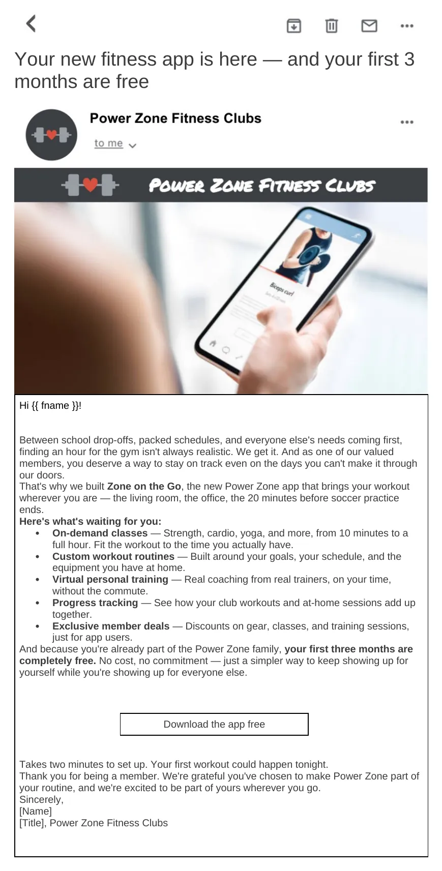Retention email for an app launch, as submitted