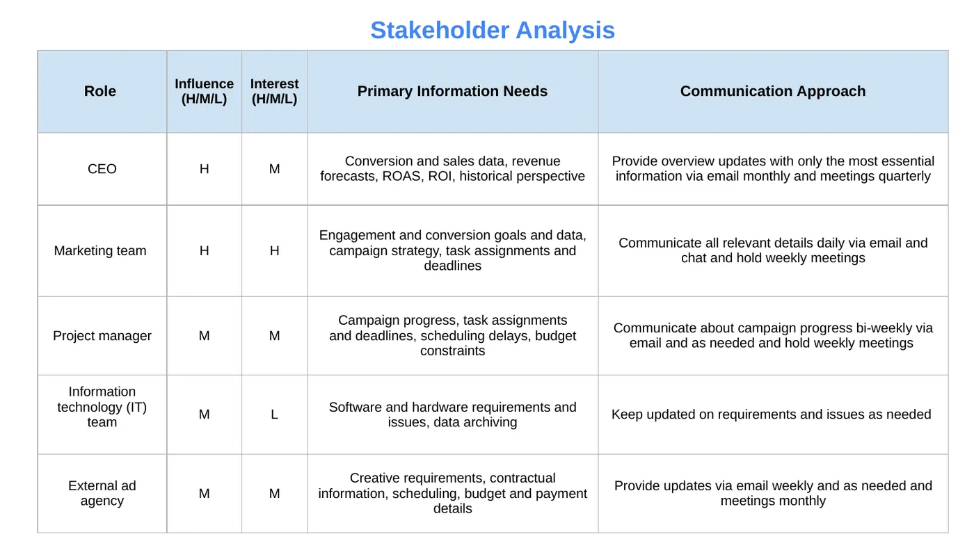 Stakeholder communication plan, Stakeholder analysis