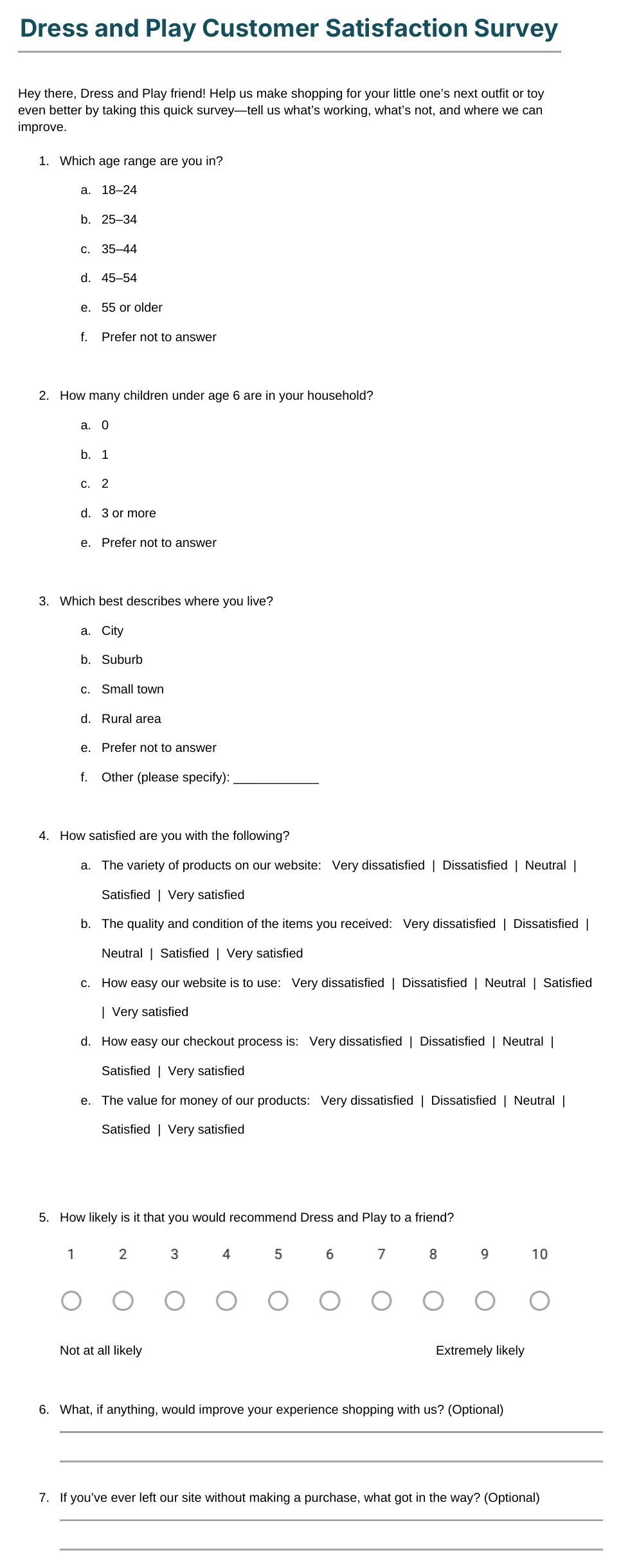 Customer satisfaction survey, as submitted